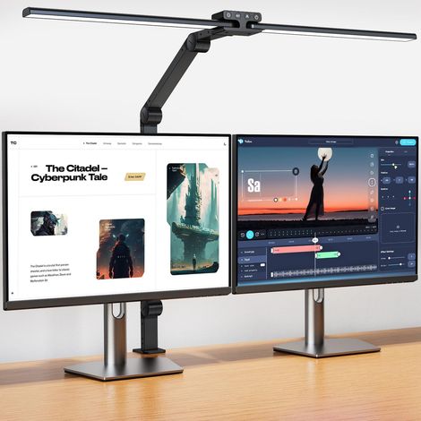 Lampe de Bureau LED Puissante, 24W 80cm lampe de bureau à double tête avec pince, 1200lm lampe de table d'architecte, 4 luminosités, 4 couleurs, 6000K pour le travail, l'étude et l'écran (1/5)