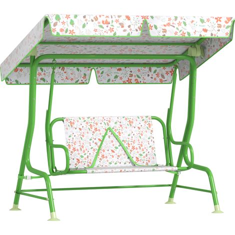 Altalena bambini con tenda, cintura sicurezza, 2 posti, amaca, per patio, verde - IROVAMI