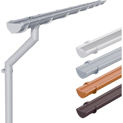 INEFA Dachrinnen Set Haus, NW125 / 125mm, halbrund Regenrinne Kunststoff für Satteldach, eine Dachseite, Made in Germany - 8m Grau
