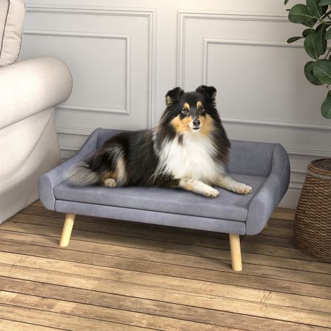 Divano per animali domestici/divano per cani, design scandinavo, cuscino sfoderabile, effetto velluto, 102 cm x 58,5 cm x 42,5 cm, grigio + naturale (1/5)