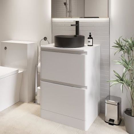 Bathroom Cloakroom Vanity Unit Wash Storage Cabinet Countertop Basin White 600mm (1/5)