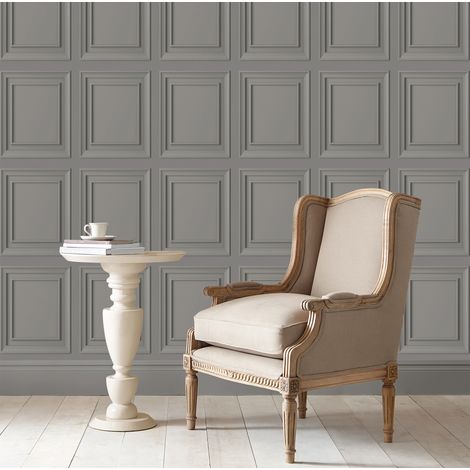 Papier peint intissé Laura Ashley Redbrook Wood Panel Pale Steel 1005 x 52cm Gris (1/5)