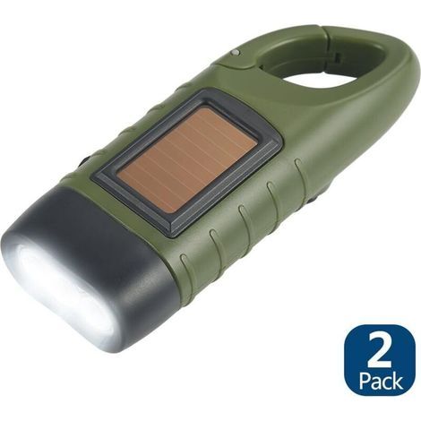 Solar Flashlight 2-Pack LED Torch Solar & Hand Crank Rechargeable Flashlight Outdoor Activities Emergency Light - Green [Energy Class A+++] (1/5)