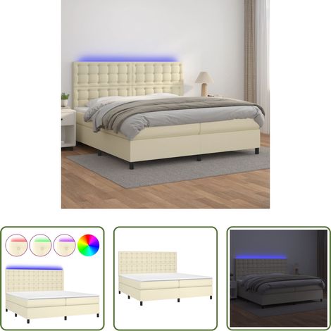 vidaXL Matelas ensaché - Sommier à lattes de lit avec matelas et LED Crème 200x200 cm (1/5)