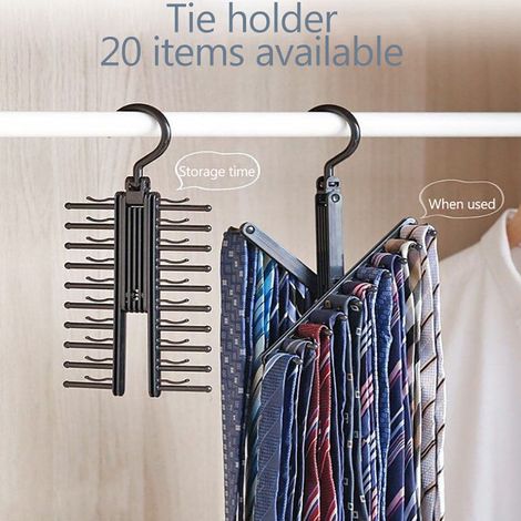 Porte-cravates rotatif 360° avec 20 clips anti-dérapants, rangement multifonction pour cravates et ceintures (1/5)