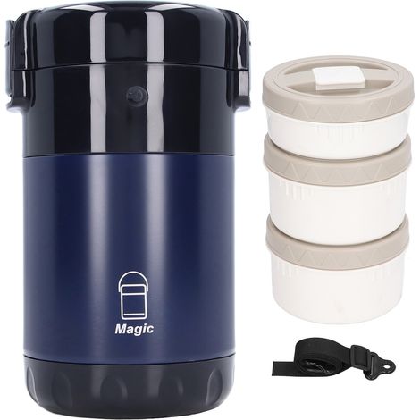 Boîte Repas Isotherme 2.3L 3 Couches Acier Inoxydable 304 Vacuum pour Pique-nique Voyage Bleu (1/5)