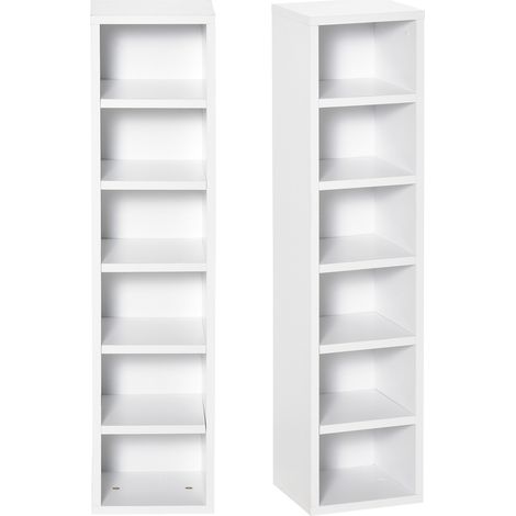 CD-/DVD-Regal-Set, 2-teilig, mit 12 Fächern, Säulenregal für 160 CDs, aus Holz, für Wohnzimmer, Lounge, Studio und Büro, 21 x 19,2 x 88,3 cm, Weiß