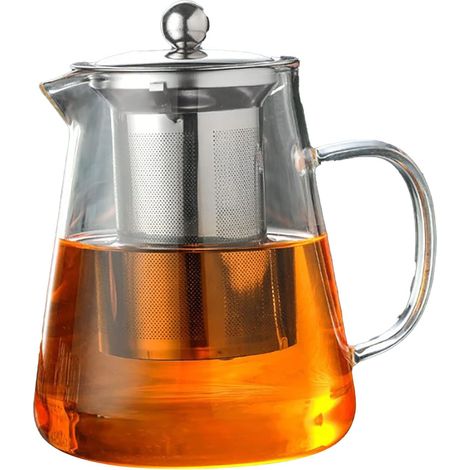 Théière En Verre de 1300 ml, Verre Théière avec Filtre Infuseur, Infuseur Thé, Poignée Ergonomique Transparente épaisse et Résistante à la Chaleur pour Thé en Fleurs en Vrac (1/5)