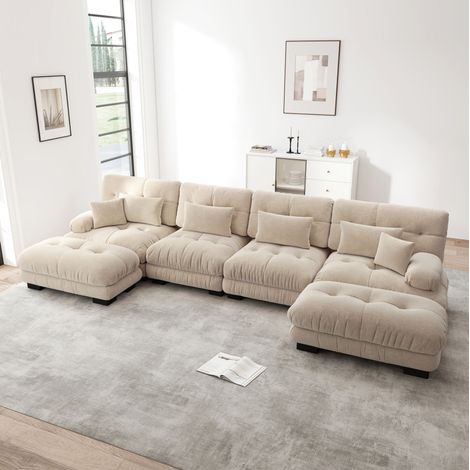 Modulares U-Sofa 406×145×81 cm in Hellbeige mit beweglichen Ottomanen – MEUBLIV (1/5)