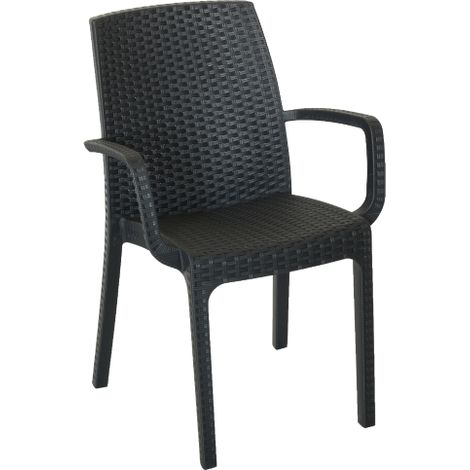Bica – Fauteuil de jardin en résine polyrattan antichoc effet anthracite 57x59x86 cm – Confort optimal – Résistant aux intempéries