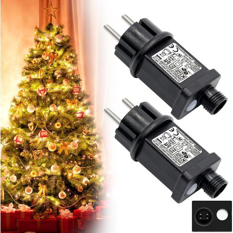Guirnalda de luces LED intermitentes de 31 V y 6 W, transformador de 2 piezas para guirnaldas de luces LED, adaptador de luz exterior con 8 modos, transformador LED impermeable IP44 para iluminación n (1/5)
