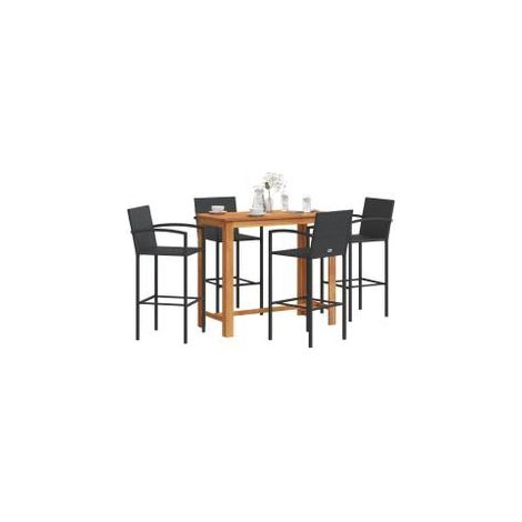 Ensemble de bar de jardin 5 pcs noir bois massif acacia rotin (1/5)