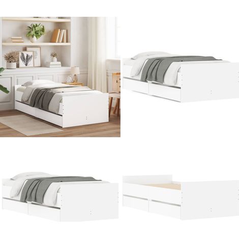 Cadre de lit avec tiroirs sans matelas blanc 90x190 cm - Cadre De Lit - Lit Double - Lit Blanc - Meuble Rangement - Tiroir Lit - Home & Living (1/5)