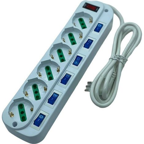 TrAdE Shop Traesio - Multipresa Ciabatta Elettrica Con 6 Prese Universali Ita 10/16a Schuko Bipasso - (1/3)