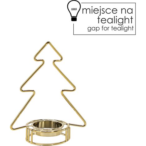 Teelichthalter aus Metall, goldfarben, Weihnachtsbaum-Motiv, 14,7 cm