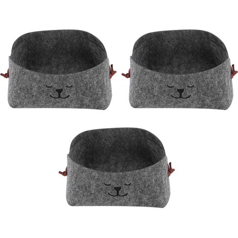 3Pcs Lot Boîte de Rangement en Feutre Gris, Panier Pliable Bureau pour Télécommande, Pièces, Snack, Clés, Téléphone