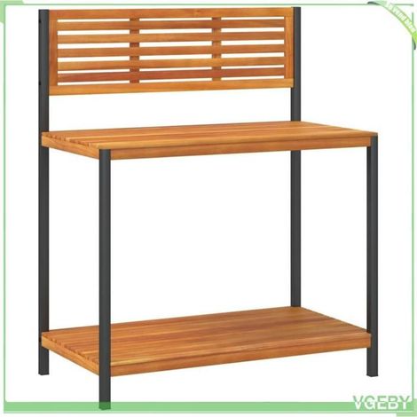 Table de travail de jardin - FAFEICY - 367619 - Bois d'acacia massif - Cadre acier enduit poudre - Étagères sup. et inf. (1/5)