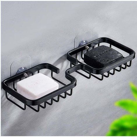 Portasapone, porta sapone a doppia barra, porta sapone autoadesivo per doccia, porta sapone per bagno, porta sapone e spugna in alluminio aerospaziale (nero) - Crezuo