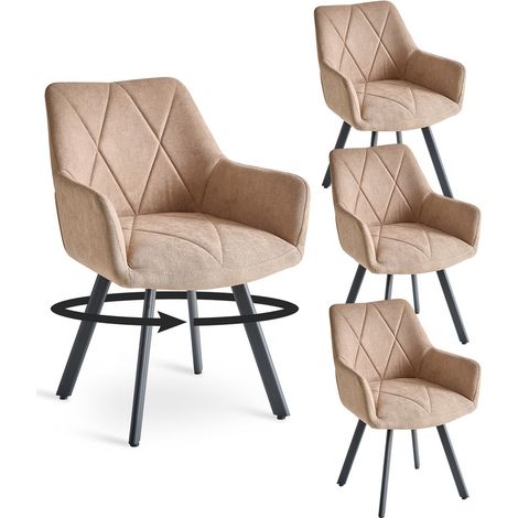 Wokaka Juego de 4 sillas giratorias para comedor, cocina y salón – con reposabrazos – tejido de lino – patas de metal – Caqui