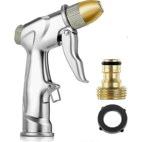 Upgraded Garden Hose Nozzle Heavy Duty Metal Handheld Water Nozzle High Pressure Pistol Grip (1/4)