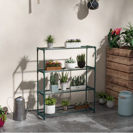 Estantería para plantas de 4 niveles de acero, 89 x 28 x 107 cm, verde oscuro (1/5)