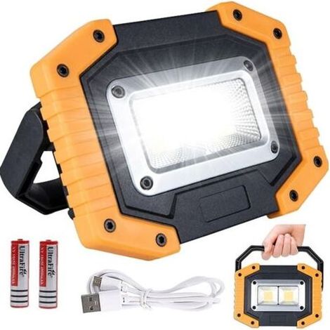 Projecteur LED Rechargeable 30W 2000LM Projecteur Chantier Lumire de Travail avec COB Portable Projecteur LED USB pour Camping,3 Modes,batterie contient, garage, pche, randonne (1/4)