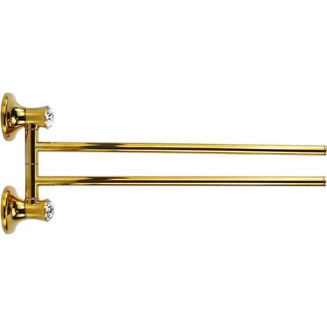 Porta asciugamani da Bagno 2 bracci a Muro in acciaio oro con punto luce cristallo in acrilico accessori bagno