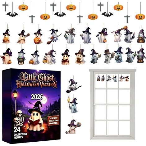 Halloween, sorcières, fantômes et petits monstres, pendentifs en acrylique, calendrier à surprise (1/5)