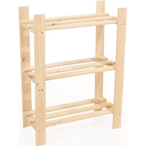 3 Shelf Slatted Storage Unit - Natural Wood - 800 x 600 x 270 mm - Natural