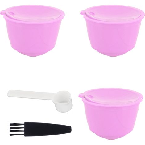 Lot de 3 gourdes café réutilisables remplissables filtre PP+acier inox 304 pour machine DOLCE GUSTO (violet, cuillère et pinceau, 5,2x3,5 cm) (1/5)