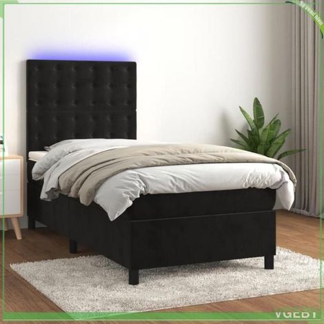 Sommier tapissier - 3136343 - 90x200 cm - Velours noir - Bande LED (1/5)