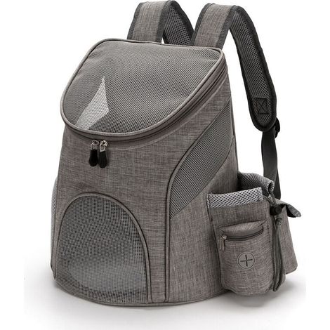 Sac à dos de transport pour animaux de compagnie avec sac à crottes, compartiment pour friandises pour chats et chiens et bouteille d'eau, sac de transport respirant pour animaux de compagnie de petit (1/5)
