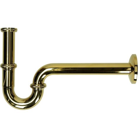 Siphon tube 1 1/4’’ PLUS, doré 1 1/4’’ x 32 mm avec rosace 80 mm