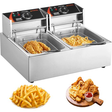 Friteuse Électrique Commerciale 5000 W, Friteuse à Huile de Comptoir, en Acier Inoxydable, Grande Capacité de 12 L, avec Double Panier Amovible, pour Poulet Frit Snack-Bars Cuisine, Argenté (1/5)