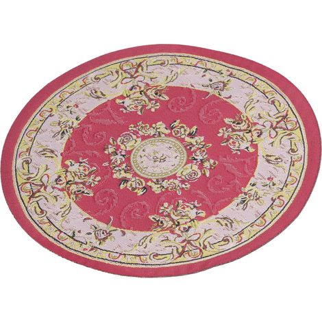 Tapis rond pour maison de poupée à l'échelle 1:12, 15,7 cm de diamètre, exquis tapis miniature tissé vintage pour la décoration de maison de poupée, motif floral rouge C02 (1/5)