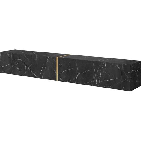 Meuble TV Armoire De Télévision 200 cm Suspendu Salle De Séjour Chambre À Coucher Marbre Noir avec Insert Doré (1/5)