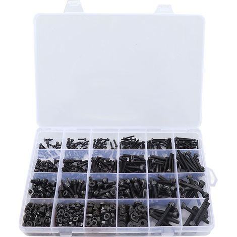 Jeu de 1203 pièces boulons hexagonaux, écrous, rondelles plates, clés et fixations diverses, assortiment complet pour réparation mécanique et bricolage. (1/5)