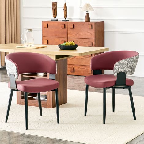Lot de 2 fauteuils tonneau rétro vintage, chaises de salle à manger en similicuir, dossier décoré et pieds solides pour cuisine, domicile, café ou restaurant (1/4)