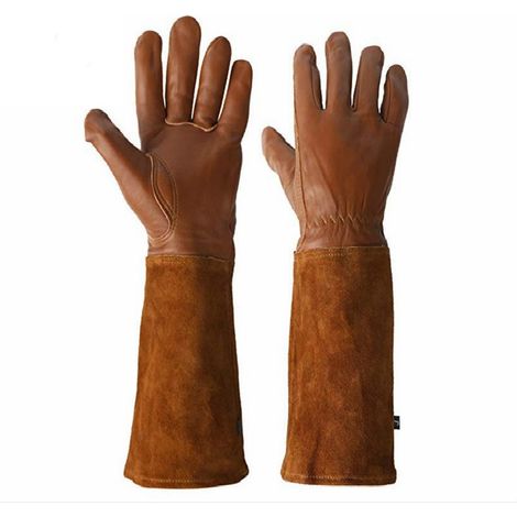 Gants longs en peau de mouton marron café gants de travail de jardin gants anti-coupure anti-couteau pour outil de soudage