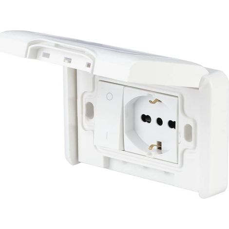 Kit d'encastrement d’extérieur pré-assemblé avec prise et interrupteur bipolaire étanche - Prise murale externe pour usage extérieur avec prise Schuko - Support et vis de montage (1/5)