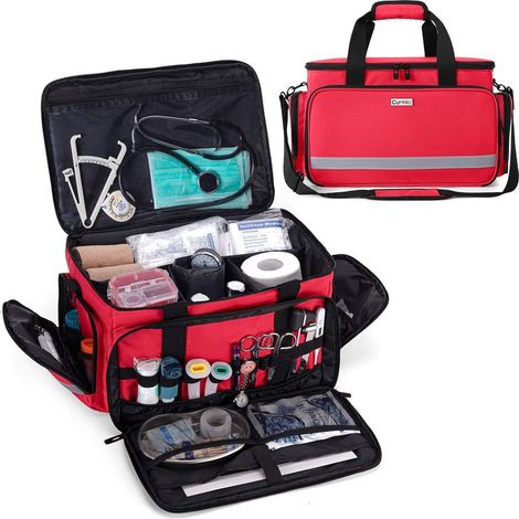 Sacoche médicale portable, trousse de premiers secours vide, rouge, étanche, avec de nombreux compartiments