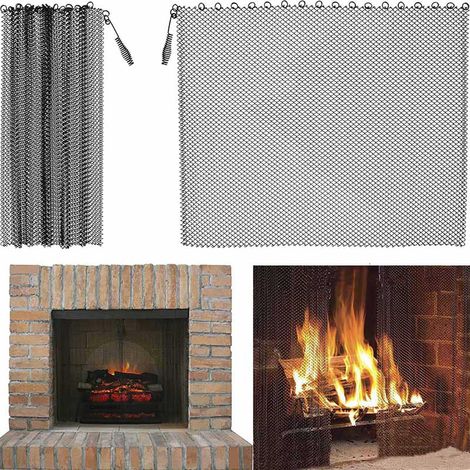 2 Pack Fireplace Screen(24x19in), Fireplace Screen Grate, Spark Guard Chain, Fireplace Doors, Protect Fireplace (1/5)