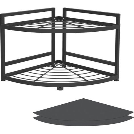 [H30/W40CM] 2 couches 90° Étagère d'angle de cuisine étagère de pot étagère de salle de bain comptoir étagère de rangement étagère à épices sous évier (1/5)