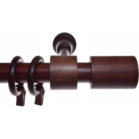 Tringle à rideaux simple en bois d'acajou, tringle à rideaux cylindrique de 280 cm (1/5)