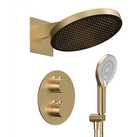 Lomazoo Set De Douche Encastré Or Doré - Pomme de Douche 30 cm -