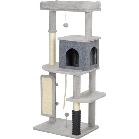 Arbre à chat de 132 cm avec griffoirs, coussin, niche, plateformes de saut, brosse de toilettage, gris clair Ce produit (1/5)