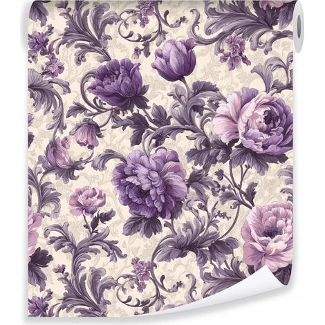 Papier peint fleurs violettes sur interligne mur salon chambre Papier peint