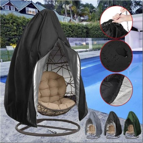 Bezug für Hängesessel, eiförmiger Bezug für Hängesessel, wasserdichtes 210D Oxford-Gewebe für Gartenschaukeln, schwarz, 190 x 115 cm (1/4)