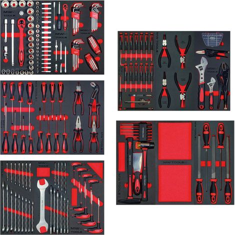 Modules outils en mousse 212 pièces STARTER - Idéal servante et établi - Starter complet et prêt à l'usage MW Tools TS MWE211