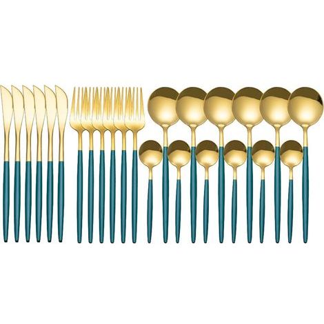 24-teiliges Besteckset. 6-teiliges Edelstahl-Besteckset, bestehend aus Löffel, Messer und Gabel, poliert. (1/5)